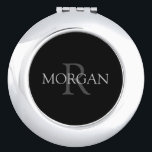 DIY Monogram & Name, Trendy Black with Grey Text Compact Mirror<br><div class="desc">Personalize with your Monogram and Name In Grey Text. This simple Classic Design is sure to get attention.</div>