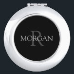 DIY Monogram & Name, Trendy Black with Grey Text Compact Mirror<br><div class="desc">Personalize with your Monogram and Name In Grey Text. This simple Classic Design is sure to get attention.</div>