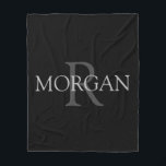 DIY Monogram & Name, Trendy Black with Grey Text Fleece Blanket<br><div class="desc">Personalize with your Monogram and Name In Grey Text. This simple Classic Black Design can also be used to promote your Company Name.</div>