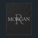 DIY Monogram & Name, Trendy Black with Grey Text Fleece Blanket<br><div class="desc">Personalize with your Monogram and Name In Grey Text. This simple Classic Black Design can also be used to promote your Company Name.</div>