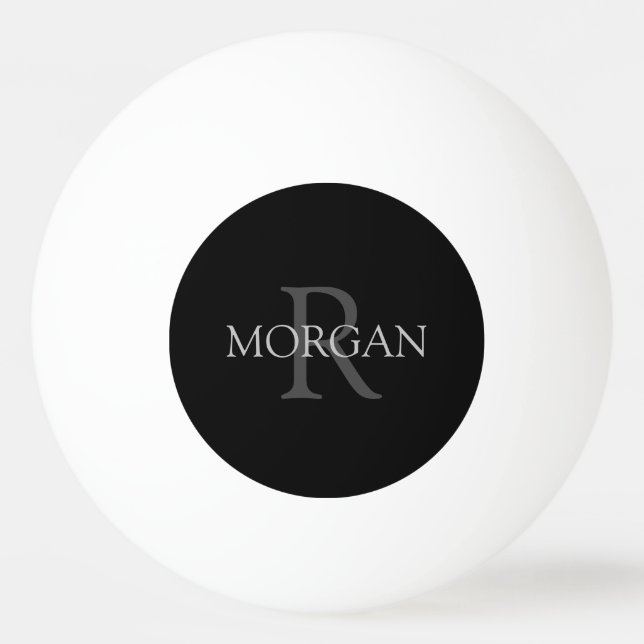 DIY Monogram & Name, Trendy Black with Grey Text Ping Pong Ball (Front)