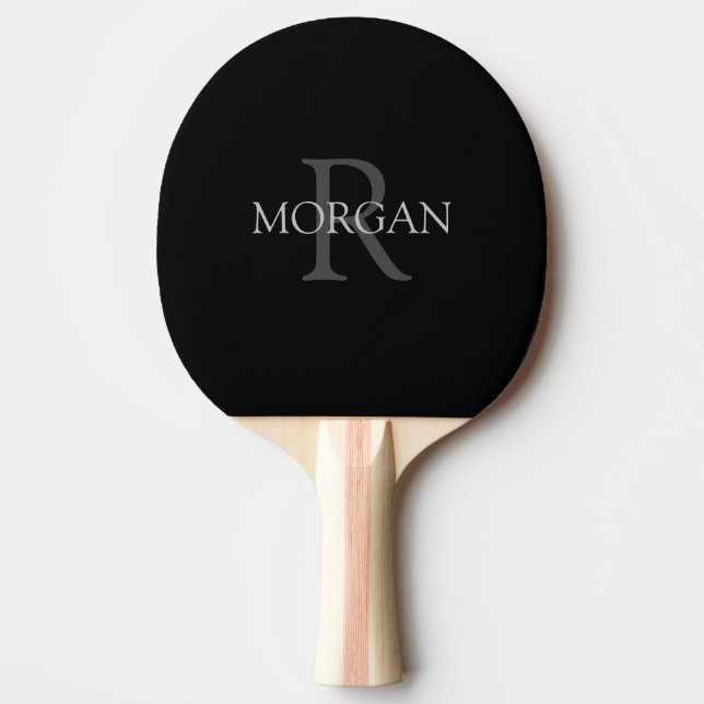 DIY Monogram & Name, Trendy Black with Grey Text Ping Pong Paddle (Front)