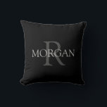 DIY Monogram & Name, Trendy Black with Grey Text Throw Pillow<br><div class="desc">Personalize with your Monogram and Name In Grey Text. This simple Classic Black Design is sure to get attention. Can also be used to promote your Company Name.</div>