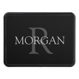 DIY Monogram & Name, Trendy Black with Grey Text Trailer Hitch Cover