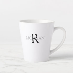 DIY Monogram & Name Trendy Design Black &Grey Text Latte Mug