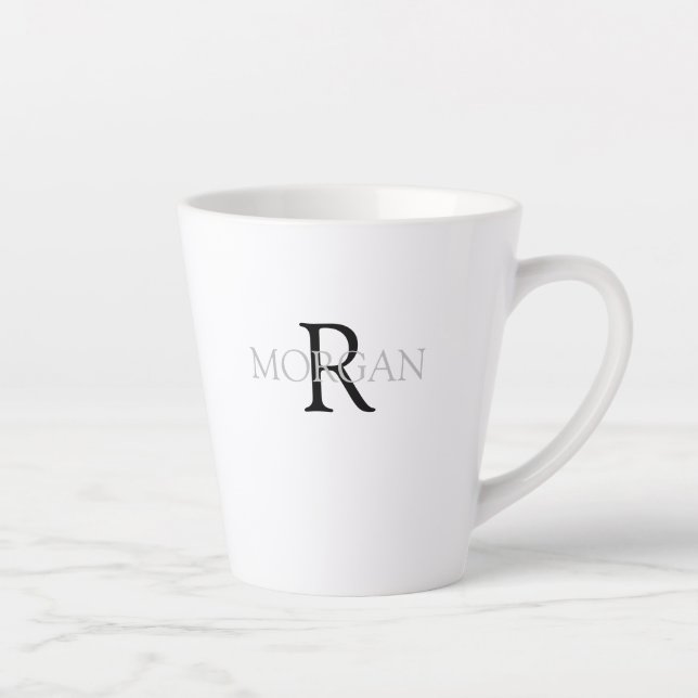 DIY Monogram & Name Trendy Design Black &Grey Text Latte Mug (Right)