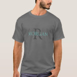 DIY Monogram & Name, Trendy Design Teal Grey Text T-Shirt<br><div class="desc">Personalize with your Monogram and Name In Teal and Grey Text. This simple Classic Design can also be used to promote your Company Name. Click “Customize” to change colours and type styles.</div>