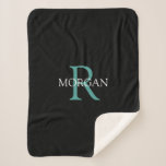 DIY Monogram Name White & Dark Teal Text, Black Sherpa Blanket<br><div class="desc">Personalize with your Monogram and Name In White & Dark Teal Text on black background. This simple Classic Design can also be used to promote your Company Name.</div>