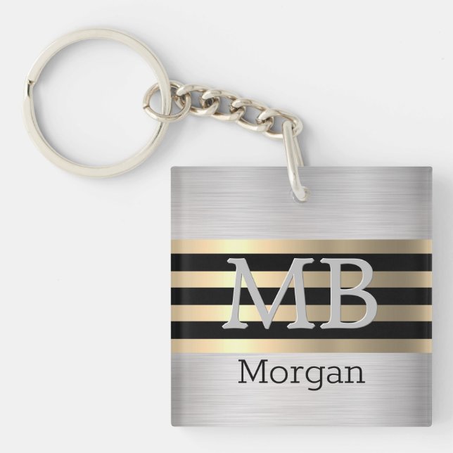 DIY Monogram & Name, Yel Gold/Black Brushed Silver Keychain (Front)