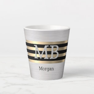 DIY Monogram & Name, Yel Gold Brushed Silver Black Latte Mug