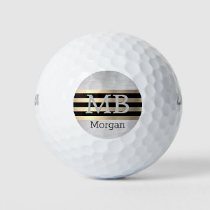 DIY Monogram & Name, Yel Gold Brushed Steel Black Golf Balls