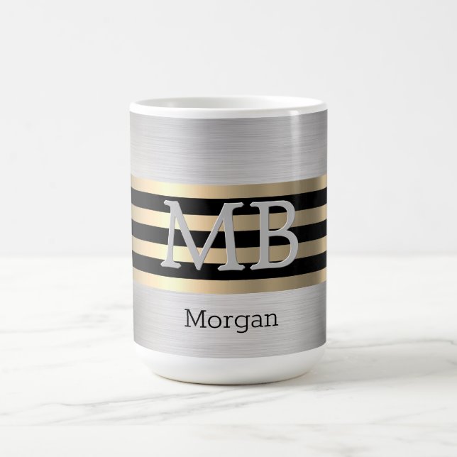 DIY Monogram & Name Yel Gold Brushed Steel Blk Vs2 Coffee Mug (Center)
