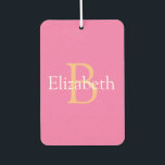 DIY Monogram & Name, Yel Or & White Text on Pink Air Freshener<br><div class="desc">Personalize with your Monogram and Name In yellow orange and white text on a pink background. This simple Classic Design is sure to get attention.</div>