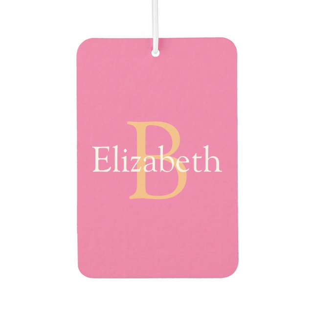 DIY Monogram & Name, Yel Or & White Text on Pink Air Freshener (Front)