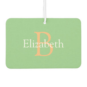 DIY Monogram & Name, Yel Or & White Text on Sage Air Freshener