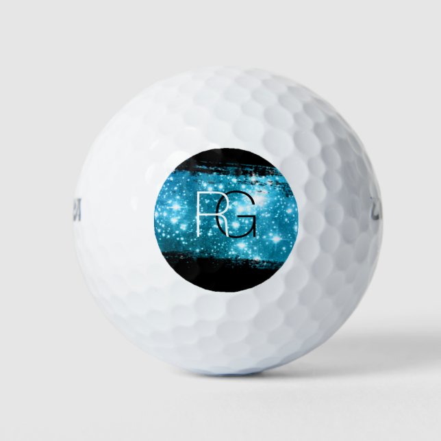 DIY Monogram White & Black, Stardust Brush Stroke Golf Balls (Front)