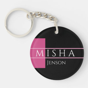 DIY Name, Black Background, Fuchsia Pink White Keychain