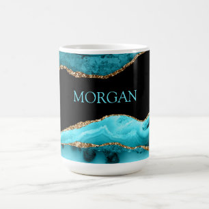 DIY Name, Black, Gold & Teal Agate Coffee Mug