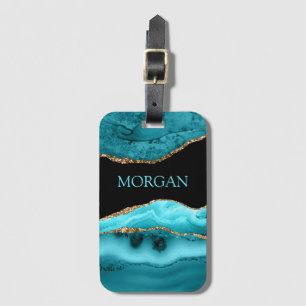 DIY Name, Black, Gold & Teal Agate Luggage Tag