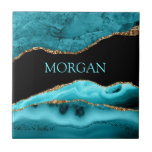 DIY Name, Black, Gold & Teal Agate Tile<br><div class="desc">Personalize your Name In Teal on Black,  Gold & Teal Agate. Click “Customize” to change colors and type styles.</div>