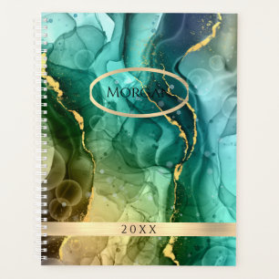 DIY Name & Date, Teal & Gold Ink Abstract, Vs 2 Planner