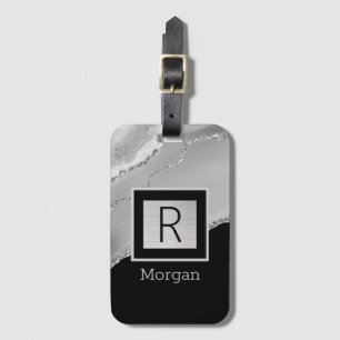 DIY Name & Monogram, Black & Silver Box and Agate Luggage Tag