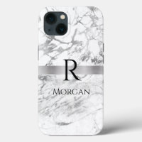 DIY Name & Monogram Blk Text, White & Grey Marble
