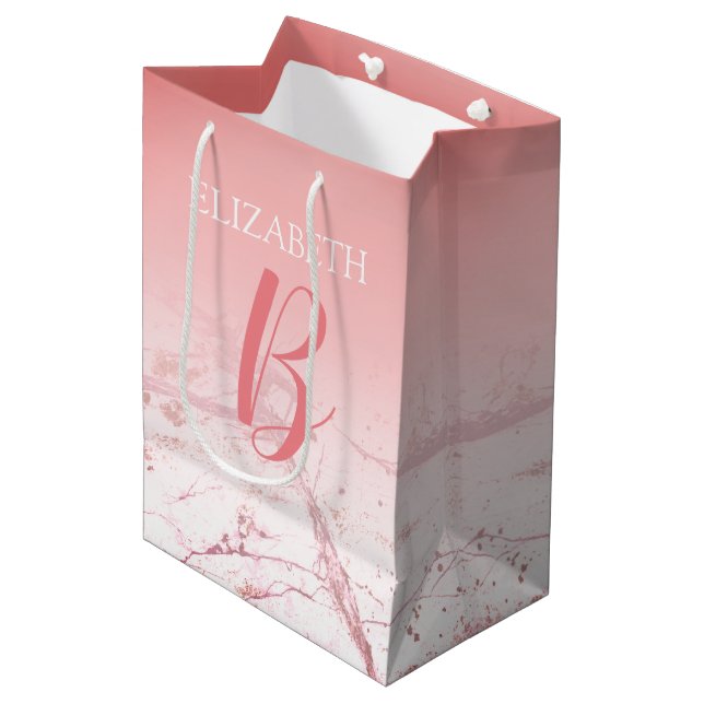DIY Name & Monogram Script Ombre Coral & Abstract Medium Gift Bag (Front Angled)