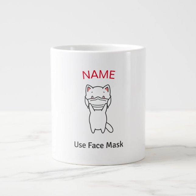DIY NAME USE FACE MASK CAT WITH MASK MUG (Front)