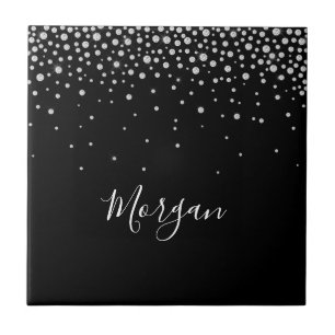 DIY Name White Script & White Diamonds, Black Tile