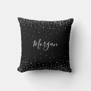 DIY Name White Script & White Diamonds, Black Vs 2 Throw Pillow