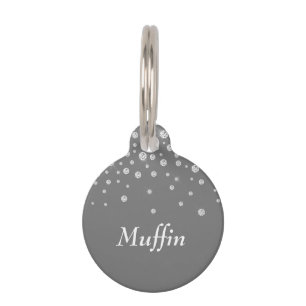DIY Name White & White Diamonds, Grey Pet Tag