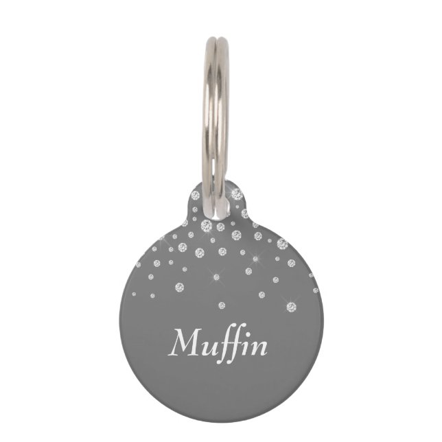 DIY Name White & White Diamonds, Grey Pet Tag (Front)