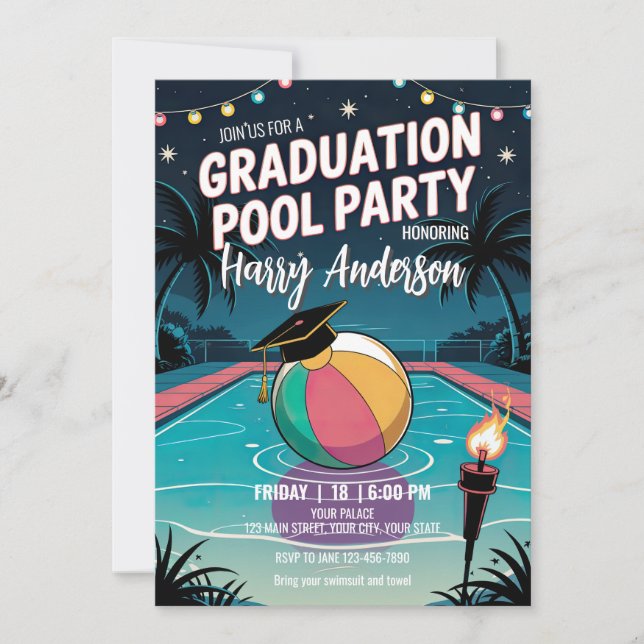 DIY Night Pool Graduation Party Twinkling Lights Invitation (Front)