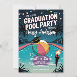 DIY Night Pool Graduation Party Twinkling Lights Invitation