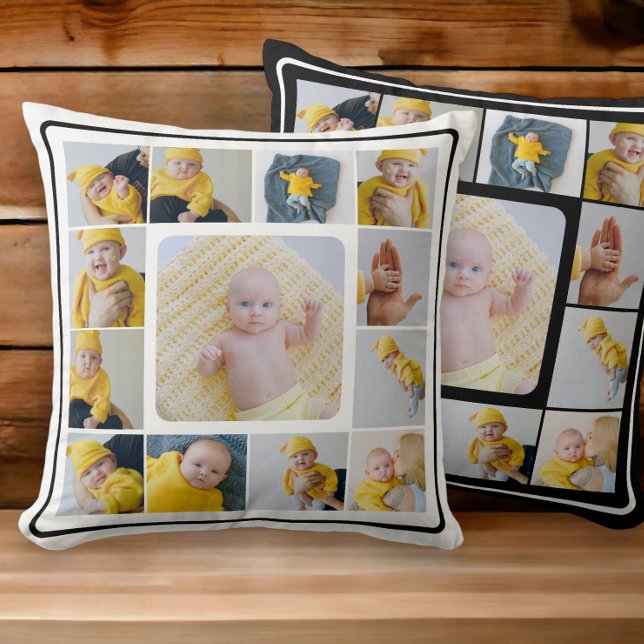 DIY Personalized 13 Photo Collage Template Throw Pillow (Creator Uploaded)
