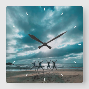 DIY Personalized Photo Collage Template Square Square Wall Clock