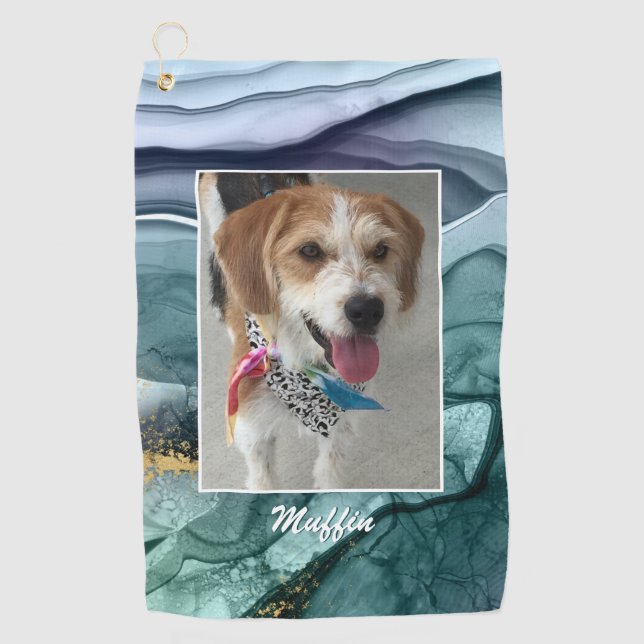 DIY Pet's or Child's Photo & Name, Ink Abstract 9 Golf Towel (Front)