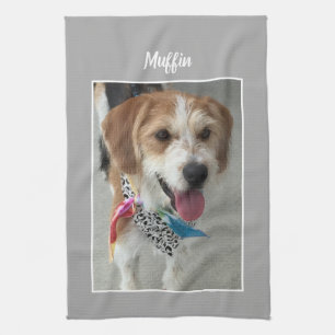 DIY Pet's Photo & Name Or Child, Lt. Grey & White Kitchen Towel