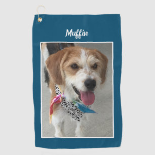 DIY Pet's Photo & Name Or Child Ocean Blue & White Golf Towel