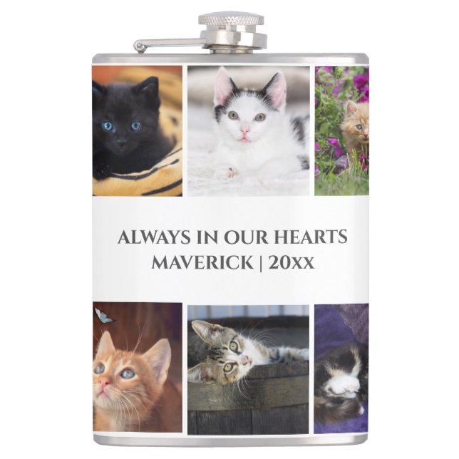 DIY photo collage | pet remembrance keepsake cat Hip Flask (Front)
