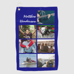 DIY photo collage with name modern trendy blue Golf Towel