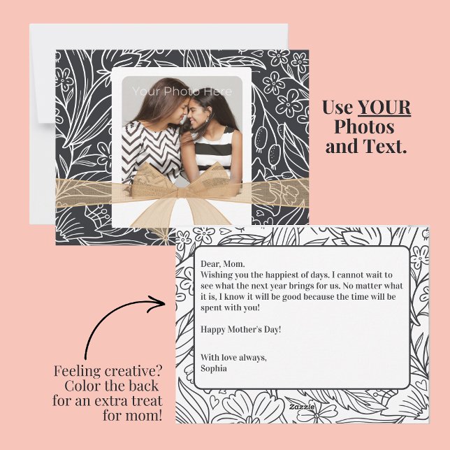 DIY Photo Mother's Day Card with Custom Message (Create a special Mother's Day card with your own photo and message. Color the back for a treat!)