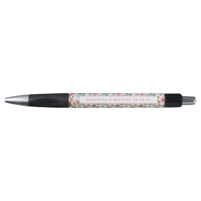 DIY Pink Floral Wedding Favour Personalized Pen (Front)