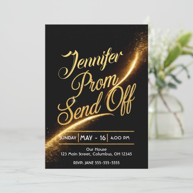 DIY PROM SEND-OFF Shimmering Gold Dust Luxurious Invitation (Standing Front)