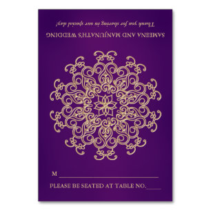 DIY Purple Gold Indian Tent Style Seating Place Table Number