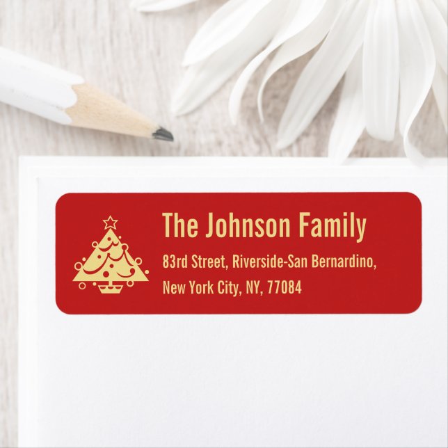 DIY Red Faux Gold Christmas Tree Holiday Address (Insitu)