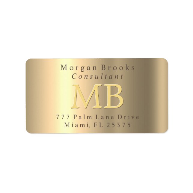 DIY Return Address Label, Monogram, Yellow Gold Label (Front)