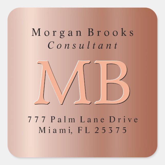 DIY Return Address Label, Rose Gold Square Sticker (Front)