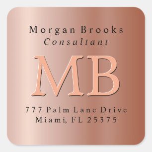 DIY Return Address Label, Rose Gold Square Sticker